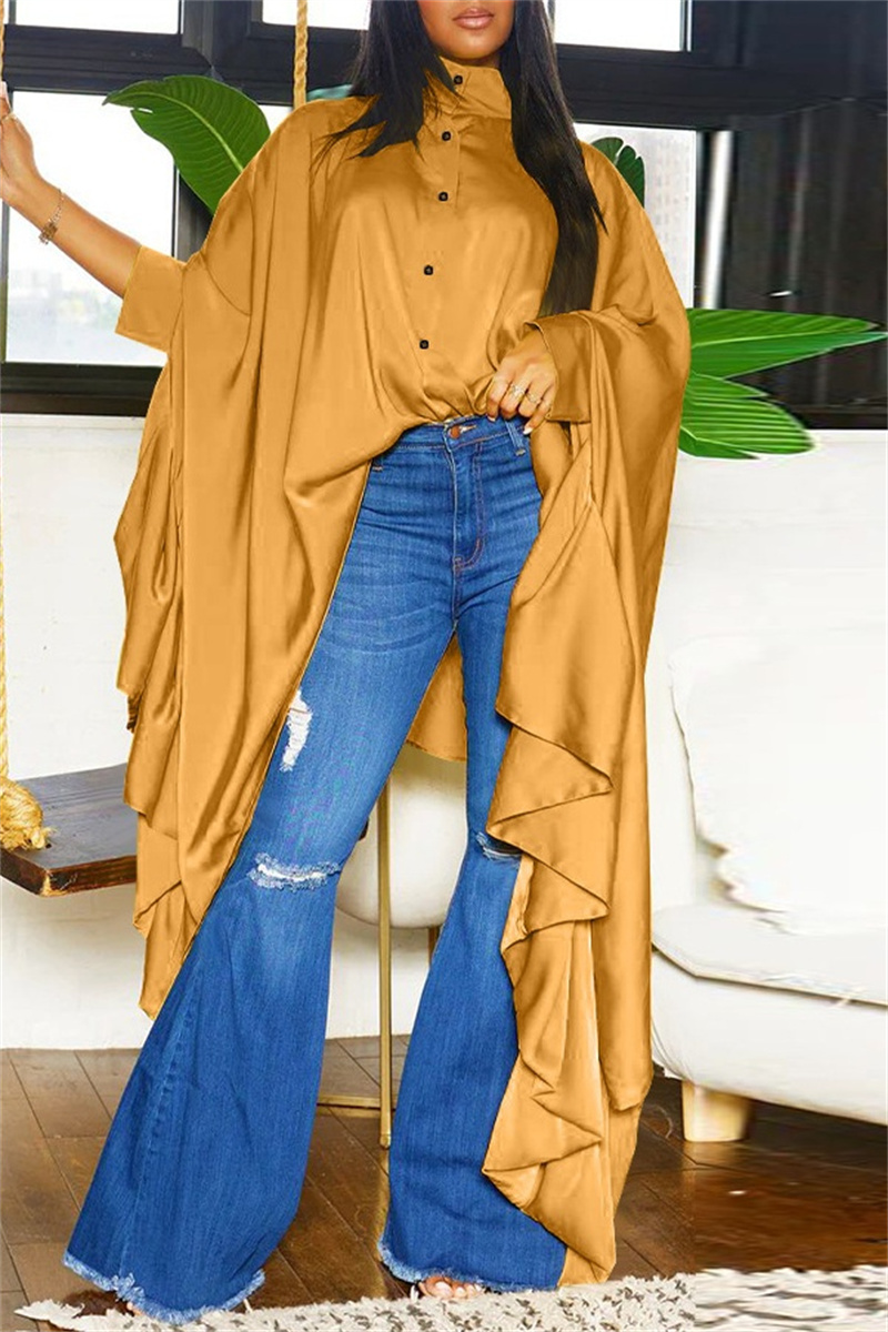 Wholesale Casual Solid Asymmetrical Shirt Collar Tops K102620 Online