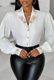 Casual Solid Embroidered Turndown Collar Tops