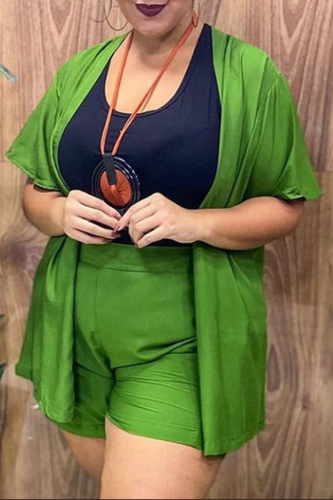 Casual Solid Patchwork Halter Plus Size Two Pieces