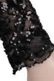 Black Milk. Fashion adult Sexy Cap Sleeve Long Sleeves O neck Swagger Floor-Length Sequin backless Patchwo
