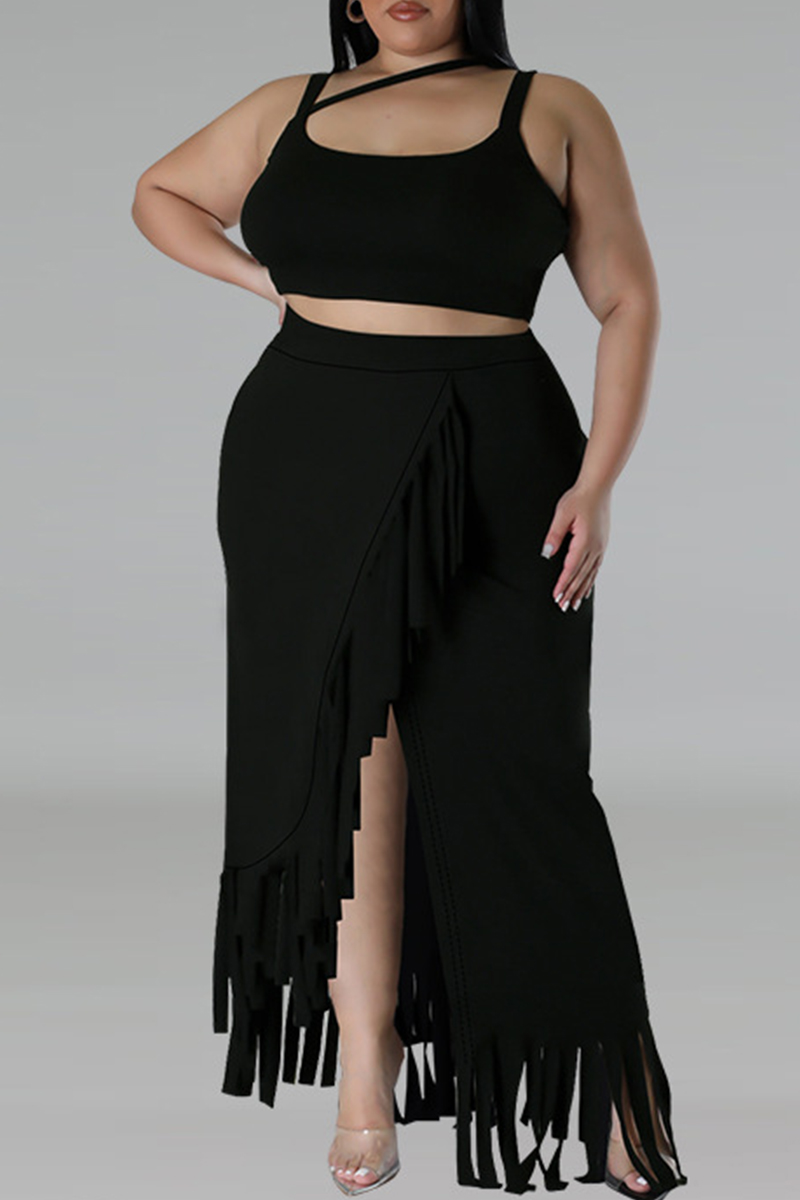 Wholesale Plus Size Sleeveless High Slit Tassel Bodycon Long Skirt with — free download