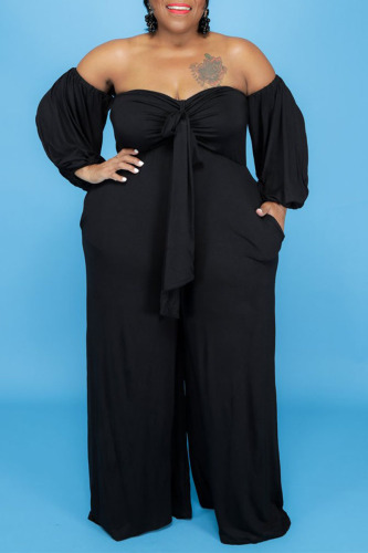 Sexy Solid Bandage Patchwork Off the Shoulder Plus Size Jumpsuits