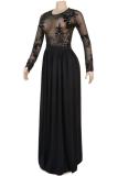 Black Milk. Fashion adult Sexy Cap Sleeve Long Sleeves O neck Swagger Floor-Length Sequin backless Patchwo
