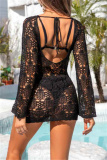 Sexy Solid Hollowed Out See-through Swimwears Cover Up