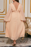 Casual Solid Patchwork Backless Pleated V Neck Long Plus Size Dresses