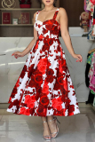 Casual Print Backless Square Collar Long Dresses