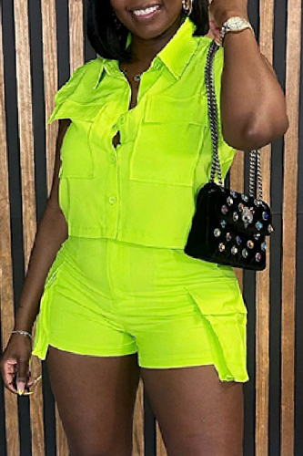 Casual Solid Patchwork Turndown Collar Sleeveless Two Pieces
