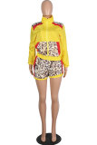 Yellow Active Two Piece Suits Patchwork Leopard Straight Long Sleeve