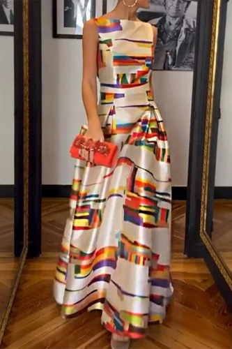Elegant Geometric Printing O Neck A Line Dresses Elegant Geometric Printing O Neck A Line Dresses