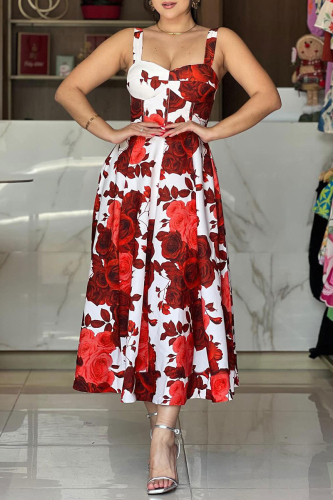 Casual Print Backless Square Collar Long Dresses