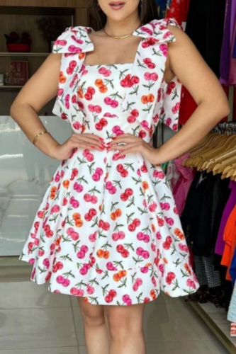 Casual Print Patchwork Square Collar A Line Dresses