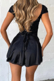 Sexy Solid Hollowed Out V Neck Waist Skirt Dresses