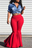 Casual Solid Patchwork Plus Size High Waist Trousers