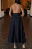 Casual Solid Patchwork Backless Halter Sleeveless Two Pieces