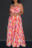 Floral Print Sleeveless Backless Casual Loose Vacation Cami Pleated Maxi Dress