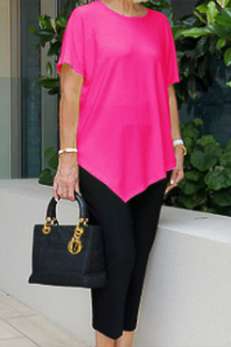 Casual Simplicity Solid Asymmetrical O Neck Short Sleeve Two Pieces