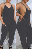 Sexy Casual Solid Backless Spaghetti Strap Regular Jumpsuits