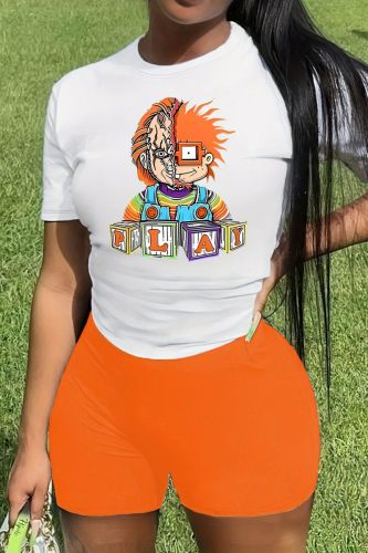 Casual Print Basic O Neck Short Sleeve Two Pieces