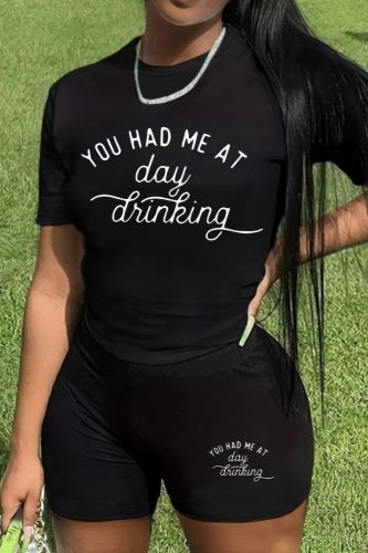 Casual Letter Print Basic O Neck Short Sleeve Two Pieces