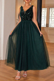 Elegant Formal Solid Sequins V Neck Evening Dresses