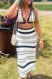 Sleeveless Backless Crop Bra Top and Long Skirt Vacation Beach Two Piece Dress