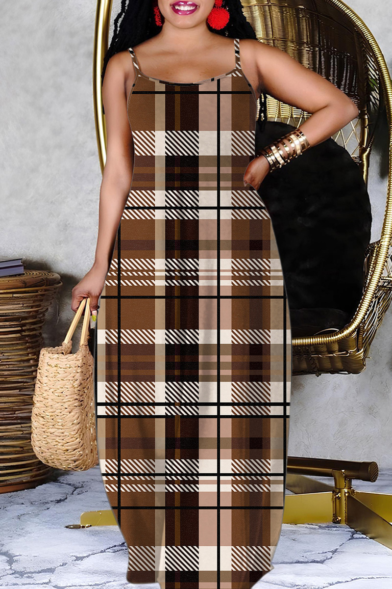 Sexy Casual Print Backless Slit Spaghetti Strap Long Dresses