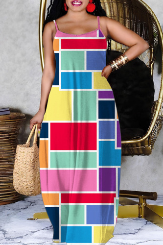 Sexy Casual Print Backless Spaghetti Strap Long Dresses