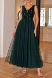 Elegant Formal Solid Sequins V Neck Evening Dresses