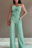 Sexy Casual Solid Bandage Backless Spaghetti Strap Skinny Jumpsuits