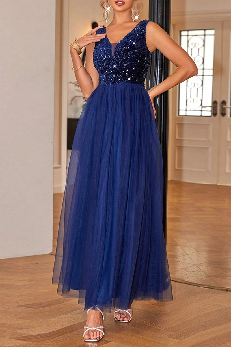 Elegant Solid Sequins Backless O Neck Evening Dresses