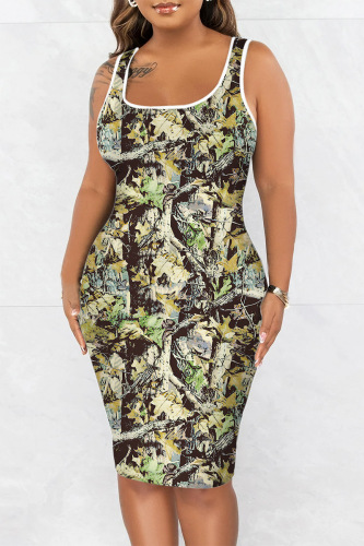 Casual Print Basic U Neck Vest Dresses