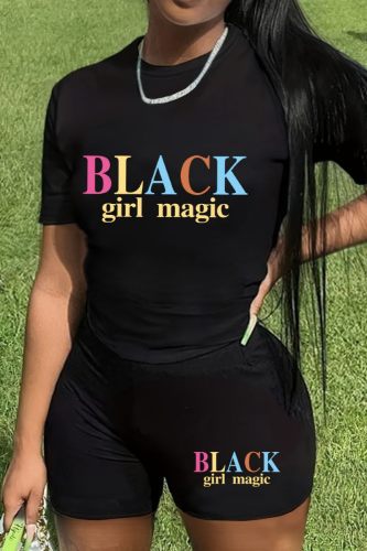 Casual Letter Print Basic O Neck Short Sleeve Two Pieces