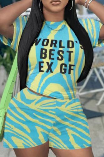 Casual Letter Print Basic O Neck Short Sleeve Two Pieces