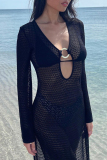 Sexy Solid Hollowed Out Slit Swimwears Cover Up