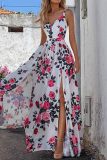 Sexy Casual Print Backless Slit Spaghetti Strap Long Dresses