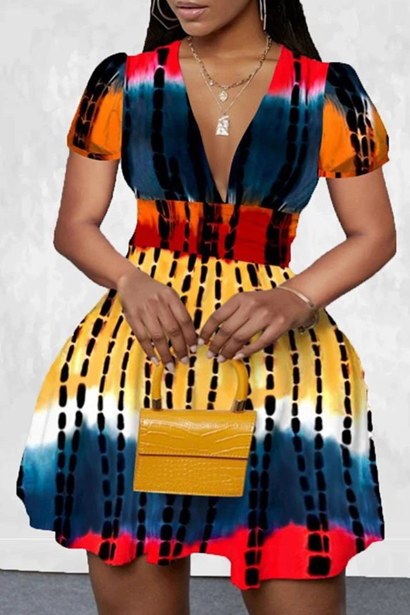 Wholesale Elegant Color Block Patchwork Tie-dye A Line Plus Size ...
