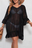 Sexy Solid See-through V Neck Beach Plus Size Dresses