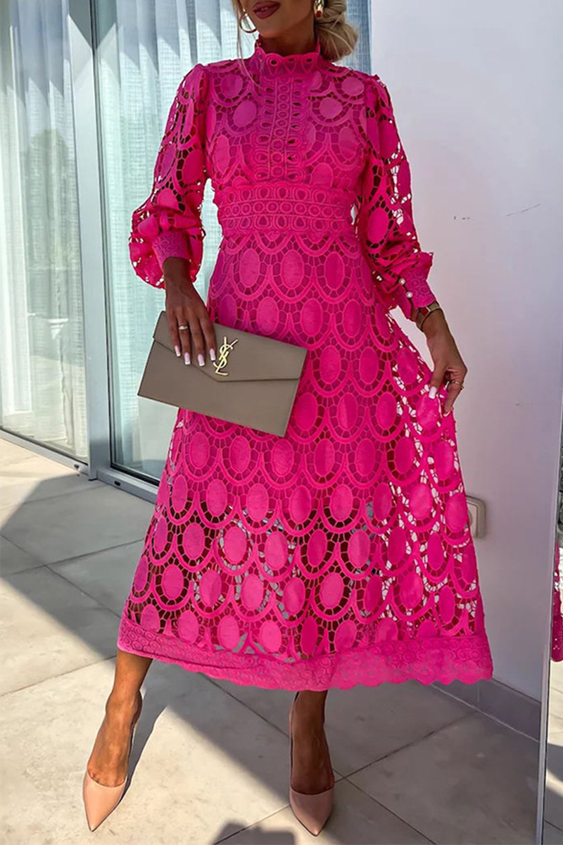 Casual Solid Lace Half A Turtleneck Mesh Dress Dresses main image 1