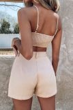 Sexy Casual Heart Shaped Patchwork Backless Hot Drill Spaghetti Strap Sleeveless Two Pieces