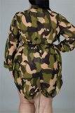 Casual Camouflage Print Patchwork Zipper Collar Long Sleeve Plus Size Dresses