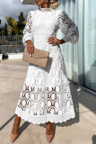 Celebrities Elegant Solid Hollowed Out Half A Turtleneck Waist Skirt Dresses