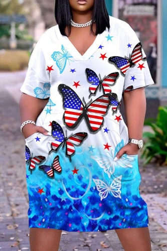 Casual Print Patchwork V Neck Short Sleeve Short Sleeve Dress