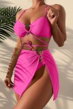 Sexy Solid Frenulum Backless Slit Swimsuit Three Piece Set (With Paddings)