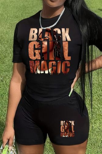 Casual Print Basic O Neck Short Sleeve Two Pieces