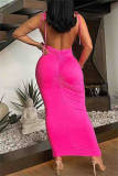 Sexy Casual Solid Bandage Backless Spaghetti Strap Long Dresses
