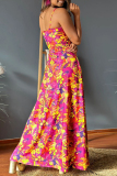 Bohemian Elegant Floral Contrast V Neck Sling Dresses