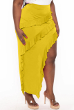 Casual Solid Patchwork Slit Plus Size High Waist Skirt