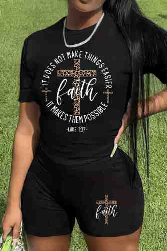 Casual Print Basic O Neck Short Sleeve Two Pieces