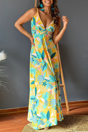 Bohemian Elegant Floral Contrast V Neck Sling Dresses