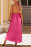 Sexy Vacation Solid Backless Pleated Halter Beach Dresses